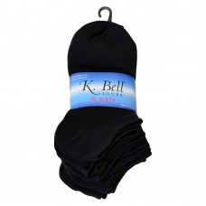K. Bell Black No Show Socks, Black, Sock Size 9-11/Shoe Size 4-10, 6 Pair