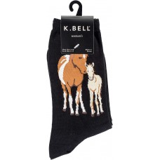 K. Bell Mare & Foal Crew Socks, Black, Sock Size 9-11/Shoe Size 4-10, 1 Pair