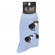 K. Bell Black & White Cats Socks, Chambray, Sock Size 9-11/Shoe Size 4-10, 1 Pair