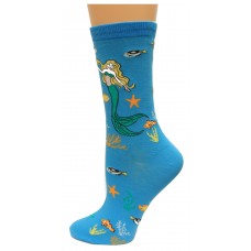 K. Bell Mystical Mermaid Crew Socks, Turquoise, Sock Size 9-11/Shoe Size 4-10, 1 Pair