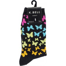 K. Bell Butterfly Rainbow Crew Socks, Black, Sock Size 9-11/Shoe Size 4-10, 1 Pair