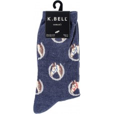 K. Bell Lucky Horse Crew Socks, Denim Heather, Sock Size 9-11/Shoe Size 4-10, 1 Pair