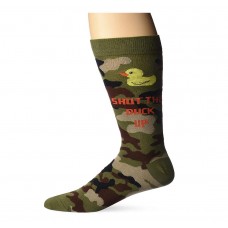 K. Bell Men's Shut the Duck Up Crew Socks, Olive, Sock Size 10-13/Shoe Size 6.5-12, 1 Pair