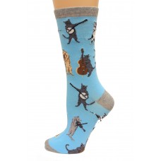 K. Bell Musical Cats Crew Socks, Blue Haze, Sock Size 9-11/Shoe Size 4-10, 1 Pair