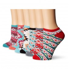 K. Bell Aztec Print No Show Socks, White, Sock Size 9-11/Shoe Size 4-10, 6 Pair