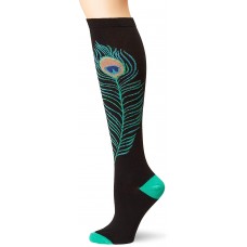 K. Bell Peacock Feather Knee High Socks, Black, Sock Size 9-11/Shoe Size 4-10, 1 Pair