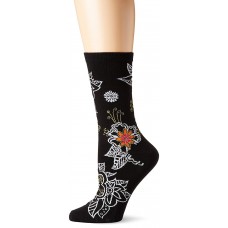 K. Bell Black & White Florals Crew Socks, Black, Sock Size 10-13/Shoe Size 6.5-12, 1 Pair