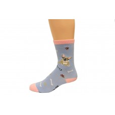 K. Bell French Bulldog Crew Socks, Blue, Sock Size 9-11/Shoe Size 4-10, 1 Pair