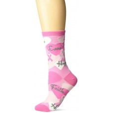 K. Bell Pink Ribbon Crew Socks 1 Pair, Pink, Womens Sock Size 9-11/Shoe Size 4-10
