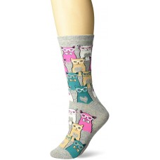 K. Bell Smarty Cat Crew Socks 1 Pair, Gray Heather, Womens Sock Size 9-11/Shoe Size 4-10