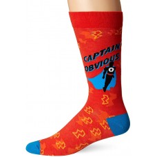 K. Bell Men's Captain Obvious Crew Socks Socks 1 Pair, Red, Mens Sock Size 10-13/Shoe Size 6.5-12