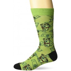 K. Bell Men's Money Crew Socks Socks 1 Pair, Green, Mens Sock Size 10-13/Shoe Size 6.5-12