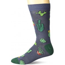 K. Bell Men's Cactus Crew Socks Socks 1 Pair, Gray, Mens Sock Size 10-13/Shoe Size 6.5-12