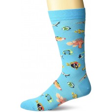 K. Bell Men's Exotic Fish Crew Socks Socks 1 Pair, Blue, Mens Sock Size 10-13/Shoe Size 6.5-12