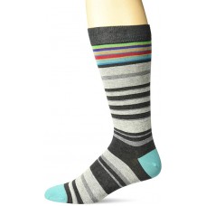 K. Bell Men's Stripe 6 Crew Socks 1 Pair, Black Heather, Mens Sock Size 10-13/Shoe Size 6.5-12