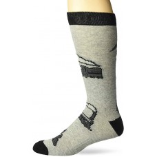 K. Bell Men's Trains Crew Socks  - American Made Socks 1 Pair, Gray Heather, Mens Sock Size 10-13/Shoe Size 6.5-12