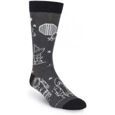 K. Bell Men's Space Junk Crew - American Made, Black Heather, Mens Sock Size 10-13/Shoe Size 6.5-12, 1 Pair