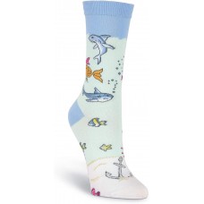 K. Bell Attitude Fish Crew, Blue, Womens Sock Size 9-11/Shoe Size 4-10, 1 Pair