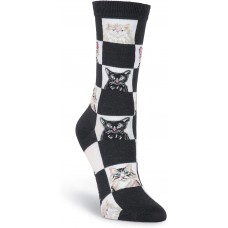 K. Bell Retro Cats Crew, Black, Womens Sock Size 9-11/Shoe Size 4-10, 1 Pair