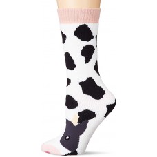 K. Bell Cow Tube Slipper Socks 1 Pair, White, Women's  Size Shoe 9-11