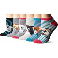 K. Bell Cat Faces 6 Pair Pack No Show Socks, Charcoal Heather, Women's  Size Shoe 9-11