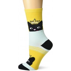K. Bell Cats Peek Crew Socks 1 Pair, Yellow, Women's  Size Shoe 9-11