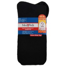 Medipeds Cooolmax Cotton Half Cushion Extra Wide Crew Socks 2 Pair, Black, W7-10