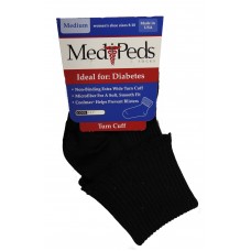 MediPeds Ladies Diabetic Light Weight Turn Cuff Socks, Medium Ladies 8-10, Black, 1 Pair