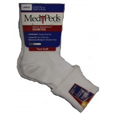Medipeds Diabetic Light Weight Turn Cuff Socks 1 Pair, White, W10-13