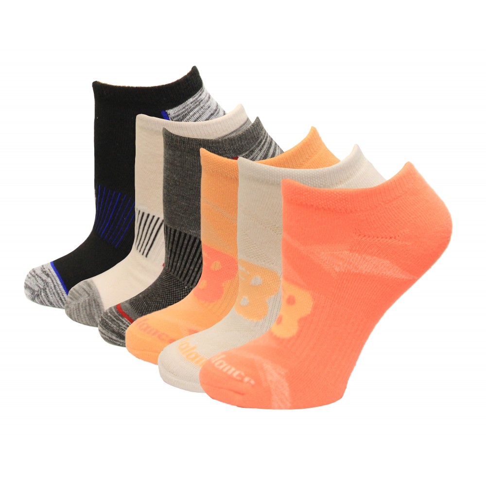 New Balance No Show Flatknit Socks, Black Multi, (L) Ladies 10-13.5 ...