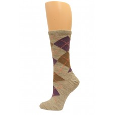 Wise Blend Argyle Crew Socks, 1 Pair, Stone, Medium, Shoe Size W 6-9
