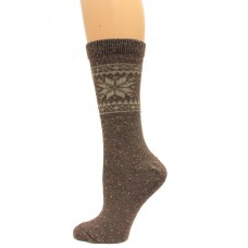 Wise Blend Snowflake Crew Heavyweight Socks, 1 Pair, Brown, Medium, Shoe Size W 6-9