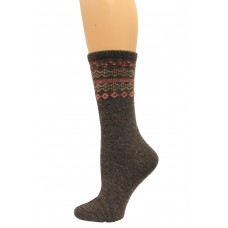 Wise Blend Fairisle Top Crew Socks, 1 Pair, Brown, Medium, Shoe Size W 6-9