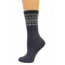 Wise Blend Fairisle Top Crew Socks, 1 Pair, Denim, Medium, Shoe Size W 6-9