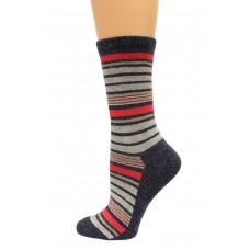 Wise Blend Angora Stripe Crew Socks, 1 Pair, Denim, Medium, Shoe Size W 6-9