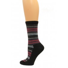Wise Blend Angora Stripe Crew Socks, 1 Pair, Black, Medium, Shoe Size W 6-9