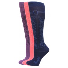 Wrangler Cowgirl Boot Sock 3 Pair, Assorted Colors, W 5-7