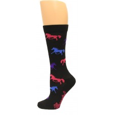 Wrangler Ladies Horses Crew Sock 1 Pair, Black, W 7.5-9.5